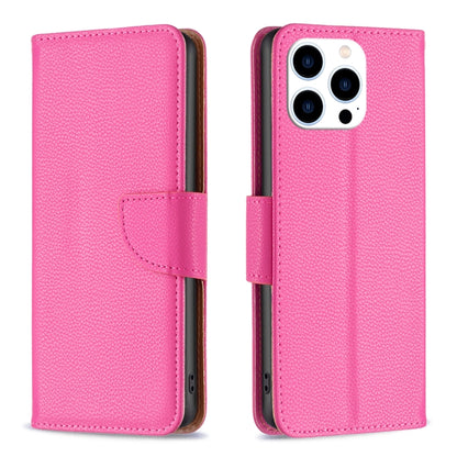 For iPhone 16 Pro Max Litchi Texture Pure Color Flip Leather Phone Case(Rose Red) - iPhone 16 Pro Max Cases by buy2fix | Online Shopping UK | buy2fix