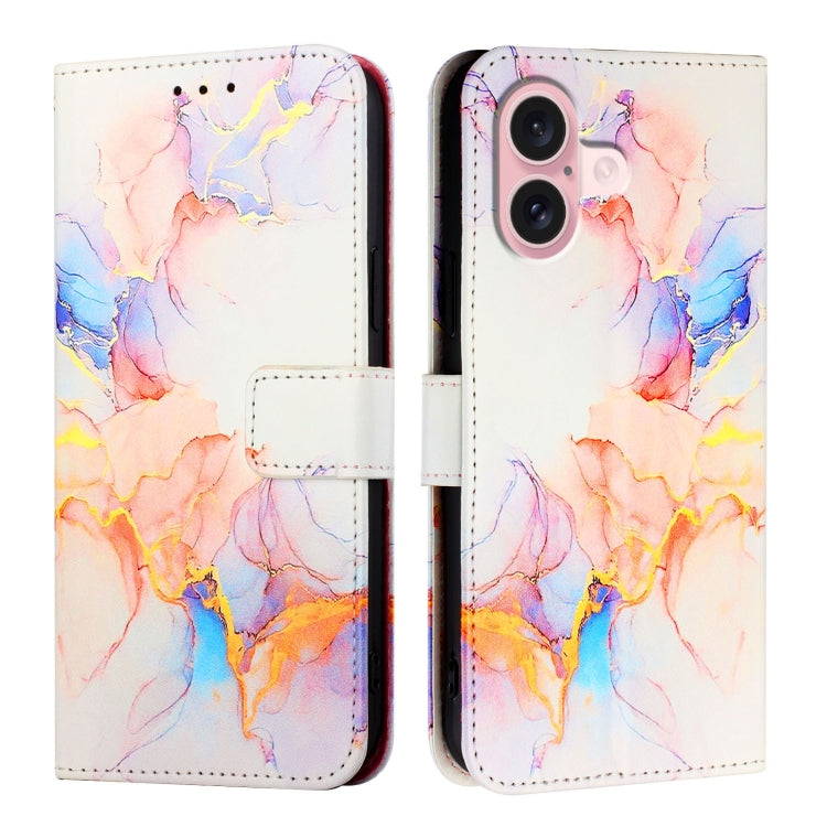 For iPhone 16 PT003 Marble Pattern Flip Leather Phone Case(Galaxy Marble White LS004) - iPhone 16 Cases by buy2fix | Online Shopping UK | buy2fix