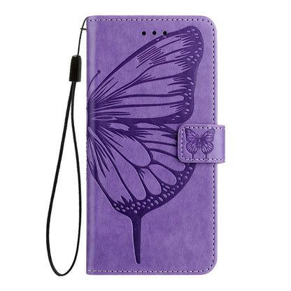 For iPhone 16 Pro Embossed Butterfly Leather Phone Case(Light Purple) - iPhone 16 Pro Cases by buy2fix | Online Shopping UK | buy2fix