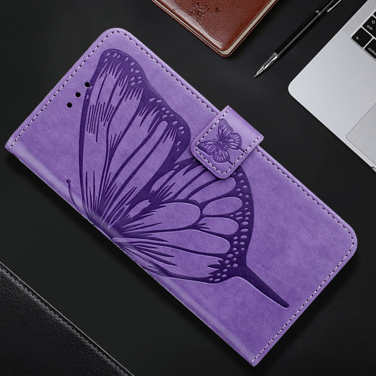 For iPhone 16 Plus Embossed Butterfly Leather Phone Case(Light Purple) - iPhone 16 Plus Cases by buy2fix | Online Shopping UK | buy2fix