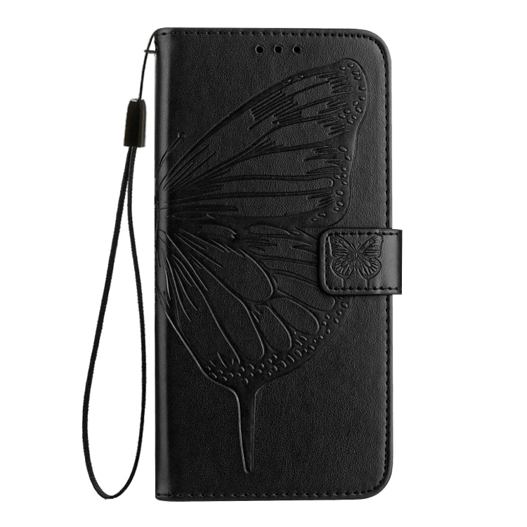 For iPhone 16 Embossed Butterfly Leather Phone Case(Black) - iPhone 16 Cases by buy2fix | Online Shopping UK | buy2fix