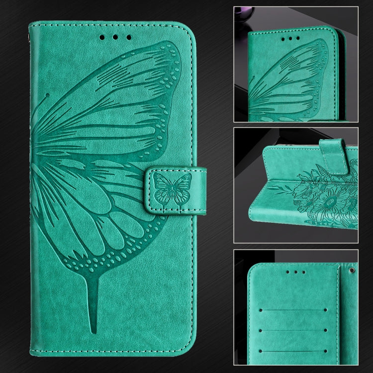 For iPhone 16 Embossed Butterfly Leather Phone Case(Green) - iPhone 16 Cases by buy2fix | Online Shopping UK | buy2fix