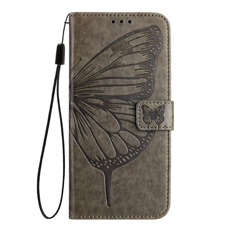 For iPhone 16 Embossed Butterfly Leather Phone Case(Grey) - iPhone 16 Cases by buy2fix | Online Shopping UK | buy2fix