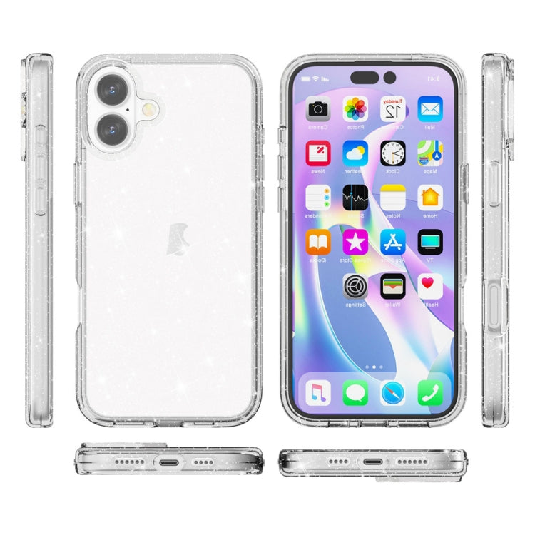 For iPhone 16 Shockproof Terminator Glitter Powder Phone Case(White) - iPhone 16 Cases by buy2fix | Online Shopping UK | buy2fix