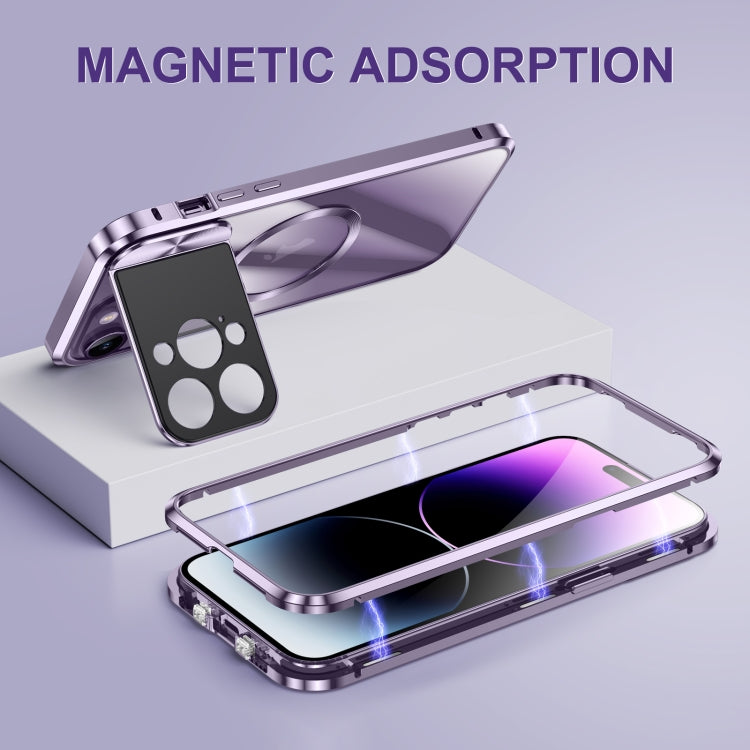 For iPhone 14 Pro Large Window Holder MagSafe Magnetic Metal Phone Case(Silver) - iPhone 14 Pro Cases by buy2fix | Online Shopping UK | buy2fix