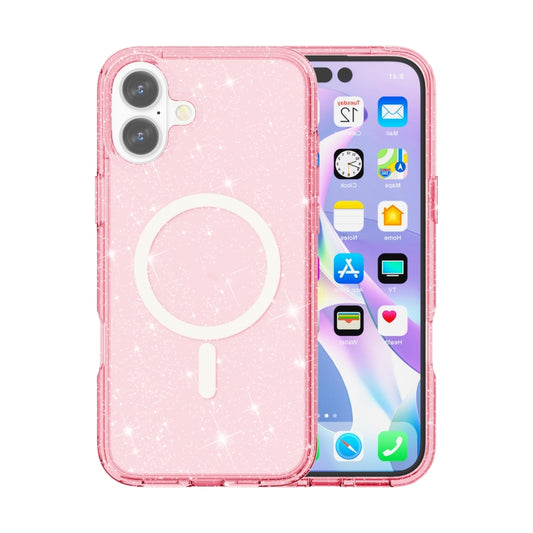 For iPhone 16 Plus Terminator Style Glitter Powder MagSafe Magnetic Phone Case(Pink) - iPhone 16 Plus Cases by buy2fix | Online Shopping UK | buy2fix