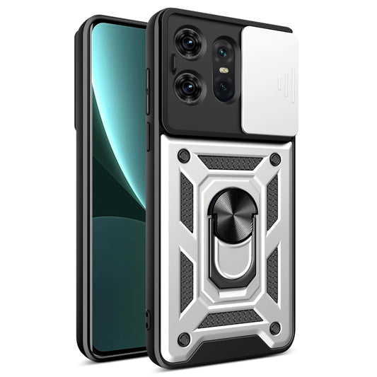 For Motorola Edge 50 Pro Global Sliding Camera Cover Design TPU Hybrid PC Phone Case(Silver) - Motorola Cases by buy2fix | Online Shopping UK | buy2fix