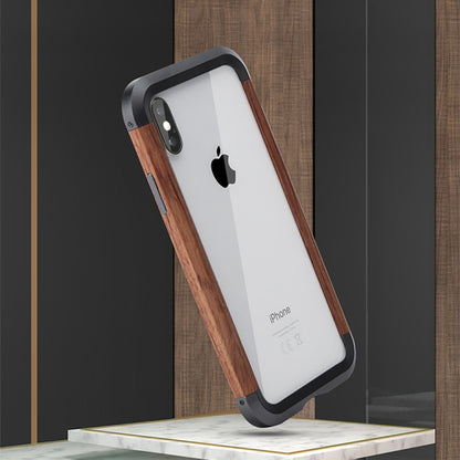 For iPhone X / XS R-JUST Metal + Wood Frame Protective Case - More iPhone Cases by R-JUST | Online Shopping UK | buy2fix