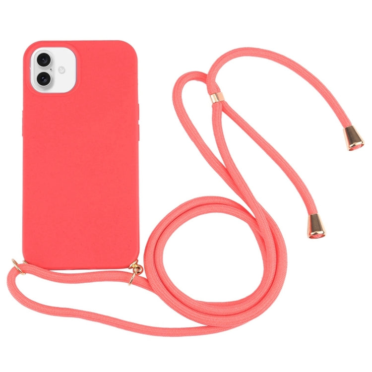 For iPhone 16 Plus Wheat Straw TPU Shockproof Phone Case with Neck Lanyard(Red) - iPhone 16 Plus Cases by buy2fix | Online Shopping UK | buy2fix