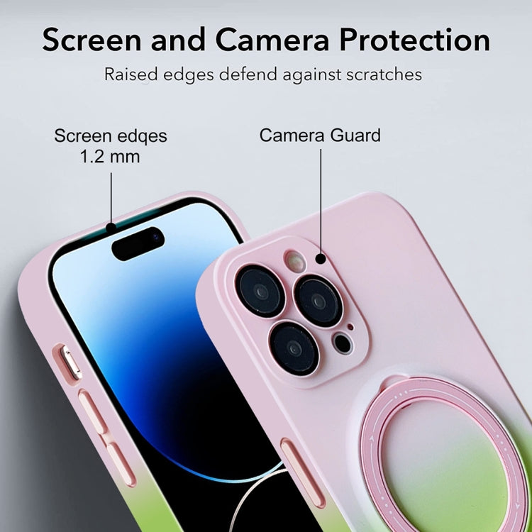 For iPhone 12 MagSafe Holder Gradient TPU Phone Case(Pink Green) - iPhone 12 / 12 Pro Cases by buy2fix | Online Shopping UK | buy2fix