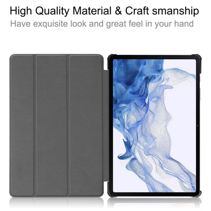 For Samsung Galaxy Tab S9 Custer Pure Color 3-Fold Holder Smart Leather Tablet Case(Black) - Galaxy Tab S9 Cases by buy2fix | Online Shopping UK | buy2fix