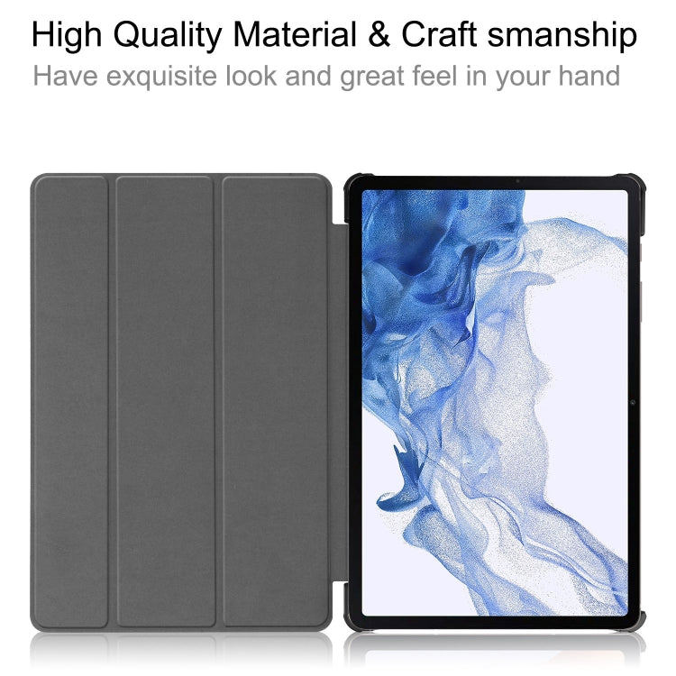 For Samsung Galaxy Tab S9 Custer Pure Color 3-Fold Holder Smart Leather Tablet Case(Grey) - Galaxy Tab S9 Cases by buy2fix | Online Shopping UK | buy2fix