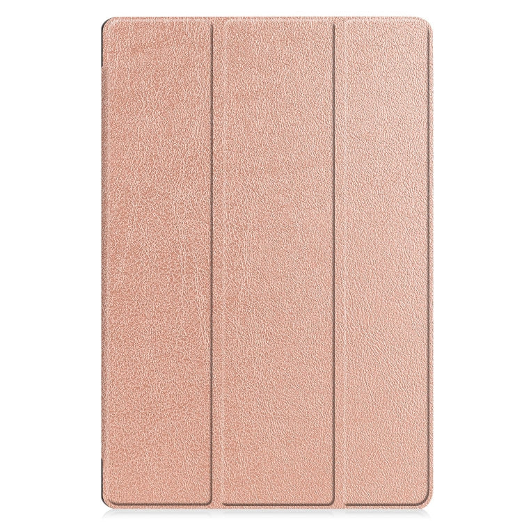 For Samsung Galaxy Tab S9 FE+ Custer Pure Color 3-Fold Holder Smart Leather Tablet Case(Rose Gold) - Galaxy Tab S9 FE+ by buy2fix | Online Shopping UK | buy2fix