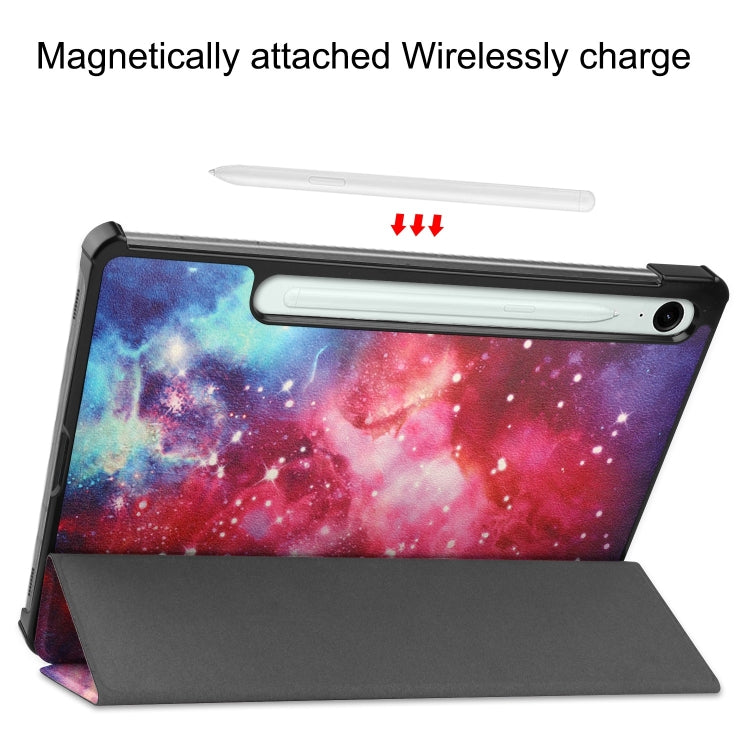 For Samsung Galaxy Tab S9 FE Custer Painted 3-Fold Holder Smart Leather Tablet Case(Milky Way Nebula) - Galaxy Tab S9 FE by buy2fix | Online Shopping UK | buy2fix