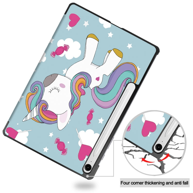 For Samsung Galaxy Tab S9 FE Custer Painted 3-Fold Holder Smart Leather Tablet Case(Unicorn) - Galaxy Tab S9 FE by buy2fix | Online Shopping UK | buy2fix