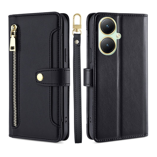 For vivo Y35+ 5G Lite Sheep Texture Cross-body Zipper Wallet Leather Phone Case(Black) - vivo Cases by buy2fix | Online Shopping UK | buy2fix