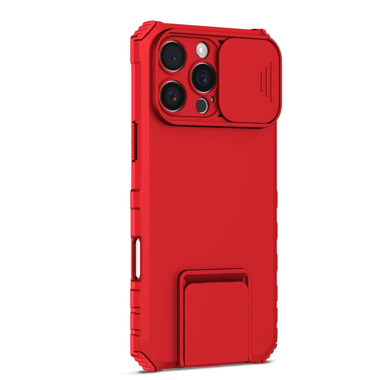 For iPhone 16 Pro Max Stereoscopic Holder Sliding Camshield Phone Case(Red) - iPhone 16 Pro Max Cases by buy2fix | Online Shopping UK | buy2fix