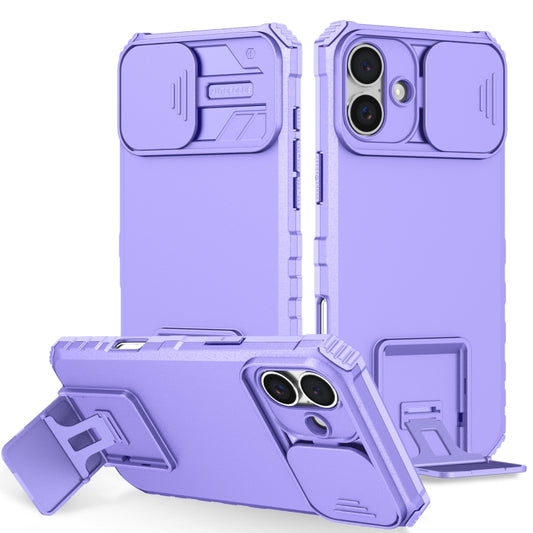 For iPhone 16 Stereoscopic Holder Sliding Camshield Phone Case(Purple) - iPhone 16 Cases by buy2fix | Online Shopping UK | buy2fix