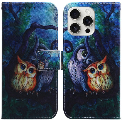 For iPhone 16 Pro Max Coloured Drawing Flip Leather Phone Case(Oil Painting Owl) - iPhone 16 Pro Max Cases by buy2fix | Online Shopping UK | buy2fix