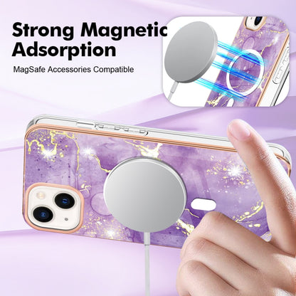 For iPhone 15 Plus Marble Pattern Dual-side IMD Magsafe TPU Phone Case(Purple 002) - iPhone 15 Plus Cases by buy2fix | Online Shopping UK | buy2fix