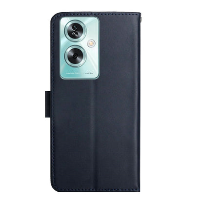 For OPPO Reno11 F 5G/F25 Pro 5G HT02 Genuine Leather Fingerprint-proof Flip Phone Case(Blue) - Reno11 F Cases by buy2fix | Online Shopping UK | buy2fix