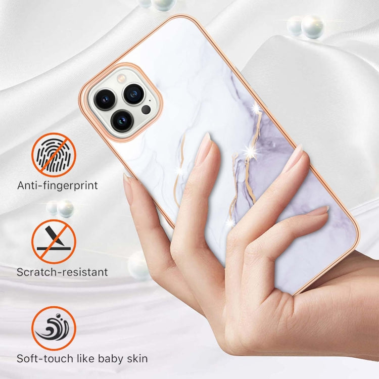 For iPhone 16 Pro Max Electroplating Marble Pattern Dual-side IMD TPU Shockproof Phone Case (White 006) - iPhone 16 Pro Max Cases by buy2fix | Online Shopping UK | buy2fix