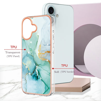 For iPhone 16 Electroplating Marble Pattern Dual-side IMD TPU Shockproof Phone Case(Green 003) - iPhone 16 Cases by buy2fix | Online Shopping UK | buy2fix