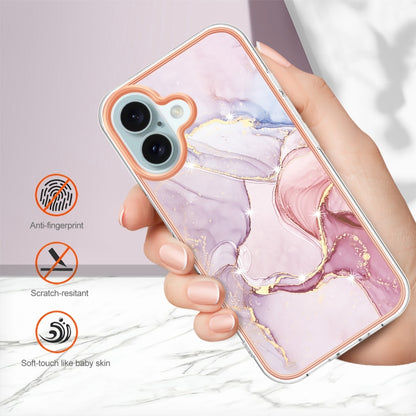 For iPhone 16 Electroplating Marble Pattern Dual-side IMD TPU Shockproof Phone Case (Rose Gold 005) - iPhone 16 Cases by buy2fix | Online Shopping UK | buy2fix