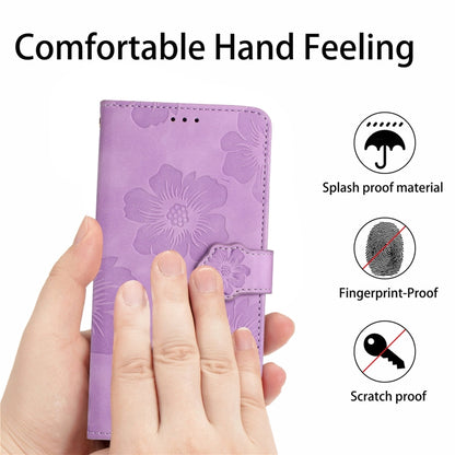 For iPhone 16 Flower Embossing Pattern Leather Phone Case(Purple) - iPhone 16 Cases by buy2fix | Online Shopping UK | buy2fix