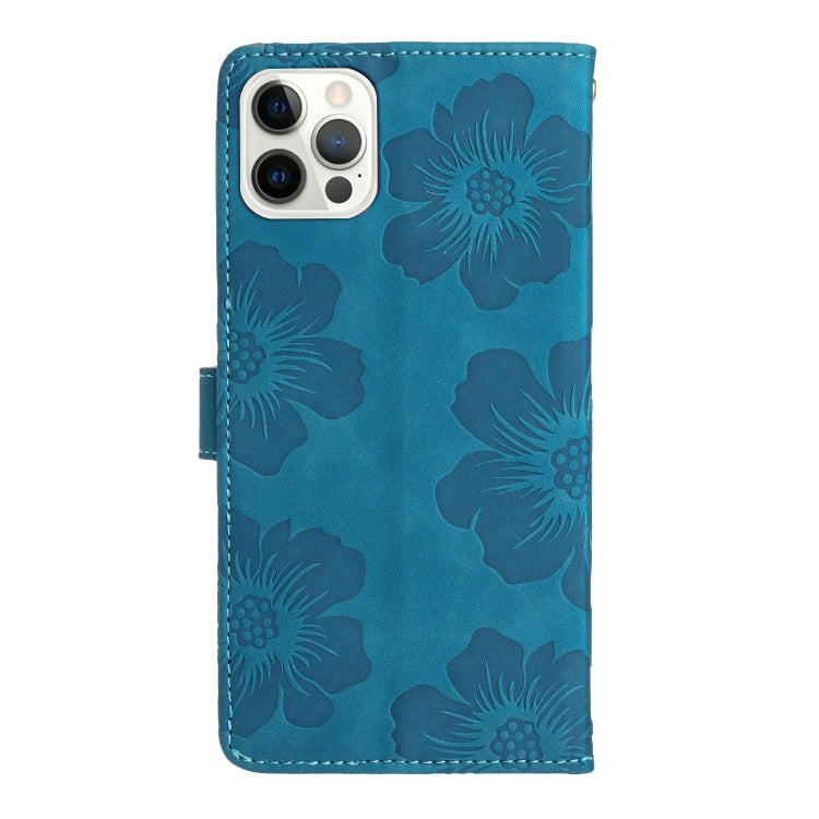 For iPhone 16 Pro Max Flower Embossing Pattern Leather Phone Case(Blue) - iPhone 16 Pro Max Cases by buy2fix | Online Shopping UK | buy2fix