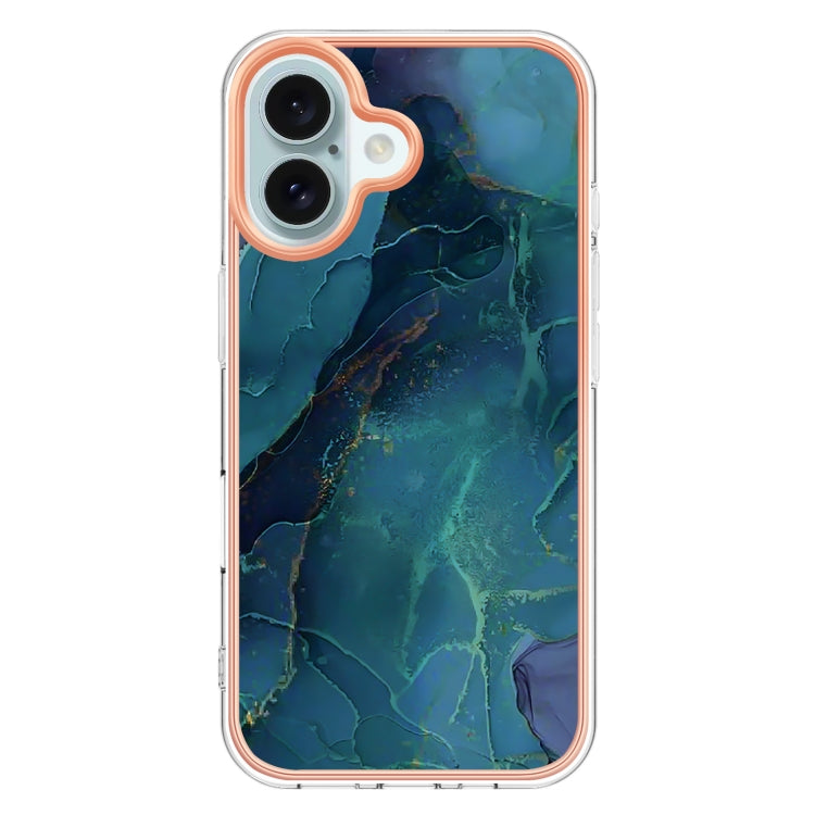 For iPhone 16 Electroplating Marble Dual-side IMD Phone Case(Green 017) - iPhone 16 Cases by buy2fix | Online Shopping UK | buy2fix