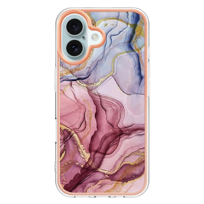 For iPhone 16 Electroplating Marble Dual-side IMD Phone Case(Rose Red 014) - iPhone 16 Cases by buy2fix | Online Shopping UK | buy2fix