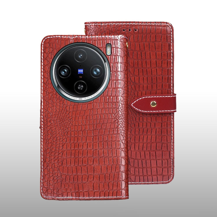 For vivo X100 Pro idewei Crocodile Texture Leather Phone Case(Red) - X100 Pro Cases by idewei | Online Shopping UK | buy2fix