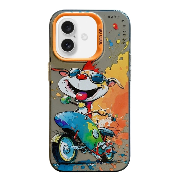 For iPhone 16 Plus Animal Pattern Oil Painting Series PC + TPU Phone Case(Motorcycle Dog) - iPhone 16 Plus Cases by buy2fix | Online Shopping UK | buy2fix