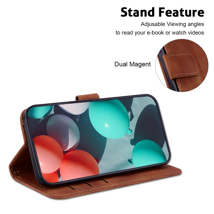 For iPhone 16 Plus Seven-shaped Embossed Leather Phone Case(Brown) - iPhone 16 Plus Cases by buy2fix | Online Shopping UK | buy2fix