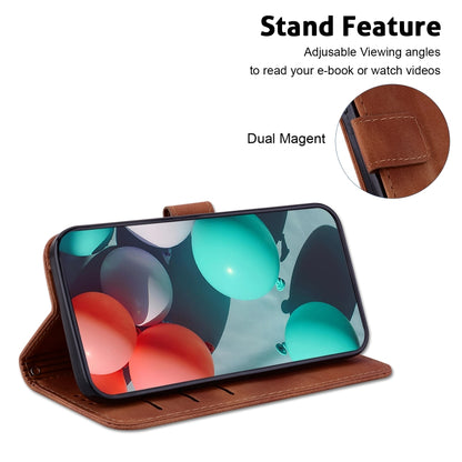 For iPhone 16 Plus Seven-shaped Embossed Leather Phone Case(Brown) - iPhone 16 Plus Cases by buy2fix | Online Shopping UK | buy2fix