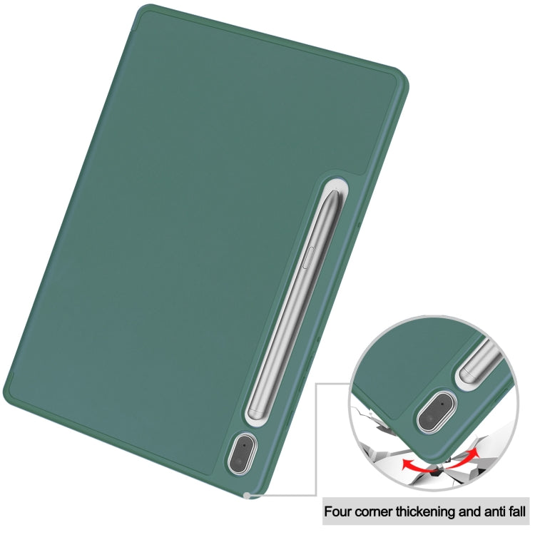 For Samsung Galaxy Tab S9 3-Fold Pure Color TPU Smart Leather Tablet Case with Pen Slot(Dark Green) - Galaxy Tab S9 Cases by buy2fix | Online Shopping UK | buy2fix