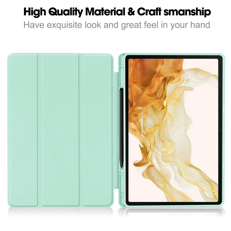 For Samsung Galaxy Tab S9+ 3-Fold Pure Color TPU Smart Leather Tablet Case with Pen Slot(Mint Green) - Galaxy Tab S9+ Cases by buy2fix | Online Shopping UK | buy2fix