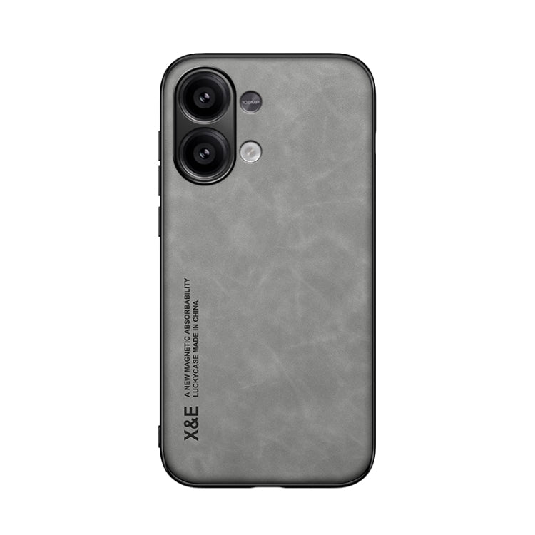 For Xiaomi Redmi Note 13 4G Skin Feel Magnetic Leather Back Phone Case(Light Grey) - Note 13 Cases by buy2fix | Online Shopping UK | buy2fix