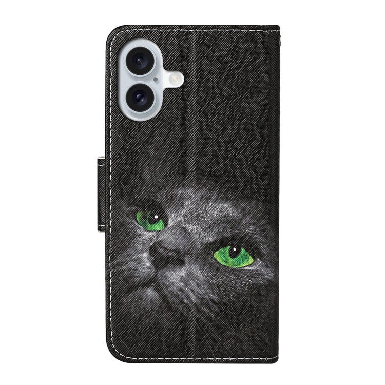 For iPhone 16 3D Colored Drawing Flip Leather Phone Case(Black Cat) - iPhone 16 Cases by buy2fix | Online Shopping UK | buy2fix