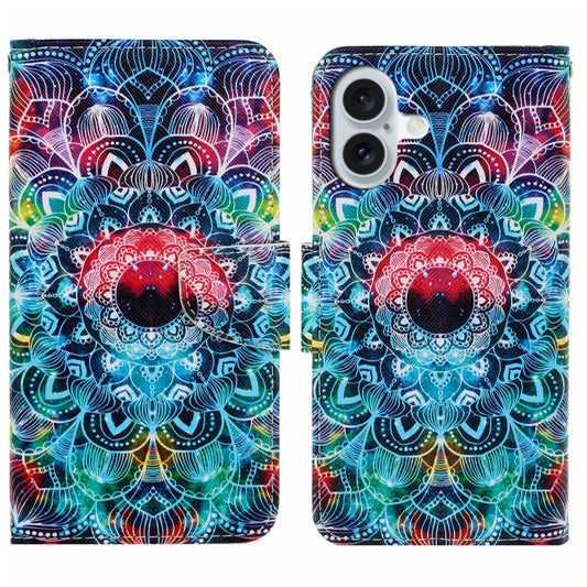 For iPhone 16 3D Colored Drawing Flip Leather Phone Case(Mandala) - iPhone 16 Cases by buy2fix | Online Shopping UK | buy2fix