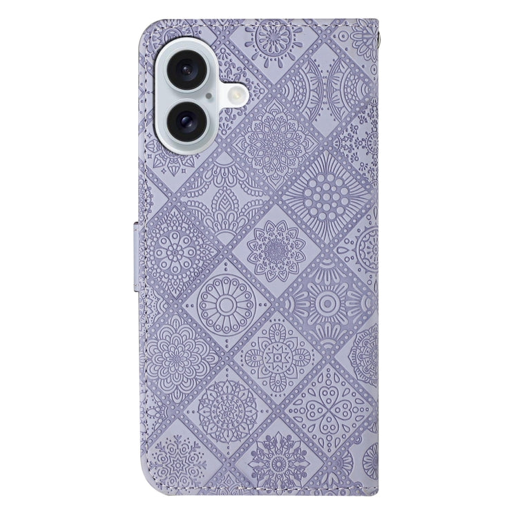 For iPhone 16 Ethnic Style Embossed Pattern Leather Phone Case(Purple) - iPhone 16 Cases by buy2fix | Online Shopping UK | buy2fix