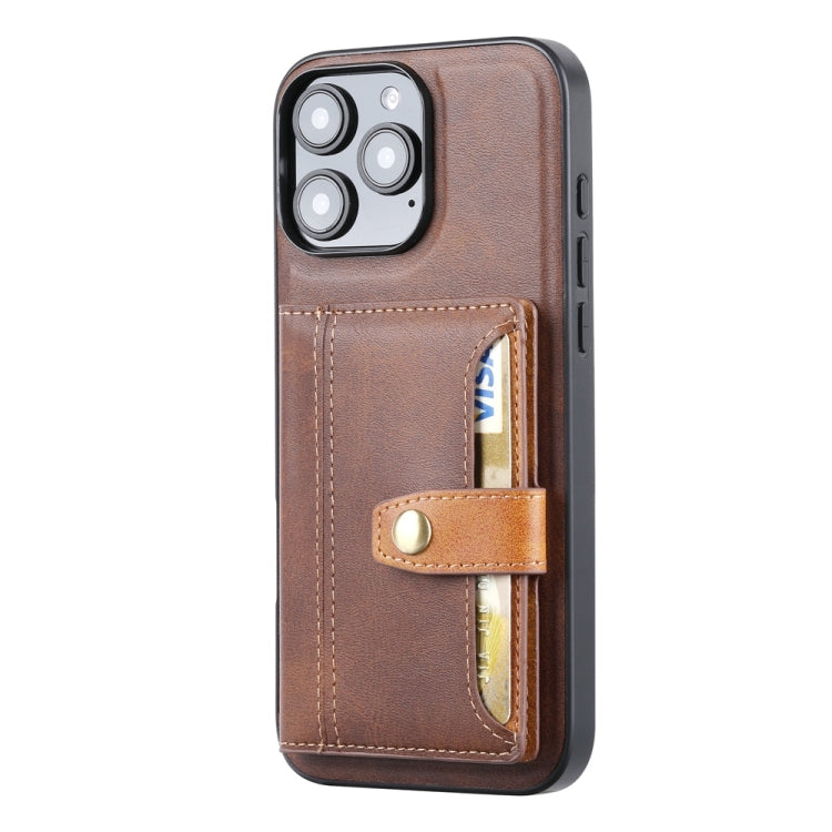 For iPhone 16 Pro Max Calfskin Card Slot TPU Hybrid PU Phone Case(Brown) - iPhone 16 Pro Max Cases by buy2fix | Online Shopping UK | buy2fix