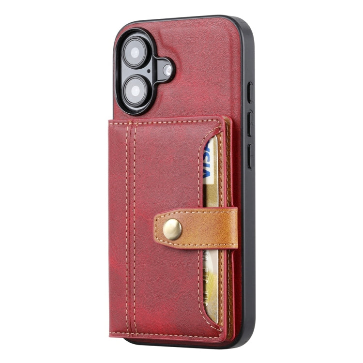 For iPhone 16 Calfskin Card Slot TPU Hybrid PU Phone Case(Red) - iPhone 16 Cases by buy2fix | Online Shopping UK | buy2fix