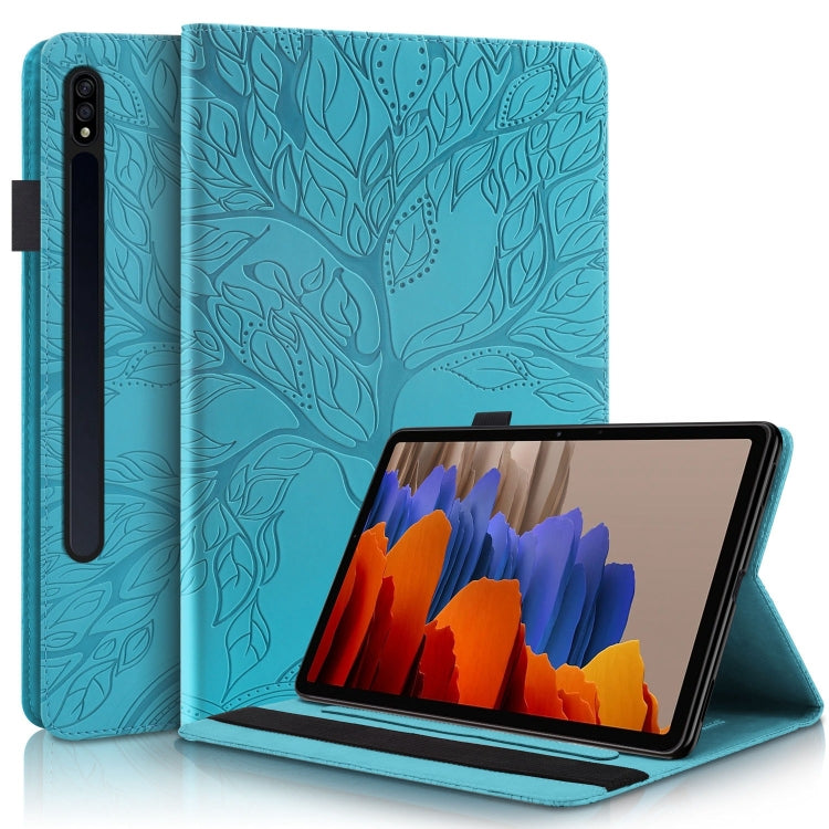 For Samsung Galaxy Tab S9+ Life Tree Series Horizontal Flip Leather Tablet Case(Lake Blue) - Galaxy Tab S9+ Cases by buy2fix | Online Shopping UK | buy2fix