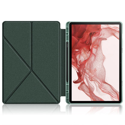 For Samsung Galaxy Tab S9+ Cloth Texture Multi-folding Horizontal Flip Leather Tablet Case(Dark Green) - Galaxy Tab S9+ Cases by buy2fix | Online Shopping UK | buy2fix