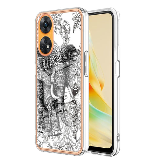 For OPPO Reno8 T 4G Electroplating Marble Dual-side IMD Phone Case(Totem Elephant) - OPPO Cases by buy2fix | Online Shopping UK | buy2fix