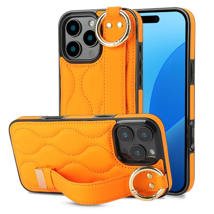 For iPhone 16 Pro Max Non-slip Full Coverage Ring PU Phone Case with Wristband(Orange) - iPhone 16 Pro Max Cases by buy2fix | Online Shopping UK | buy2fix