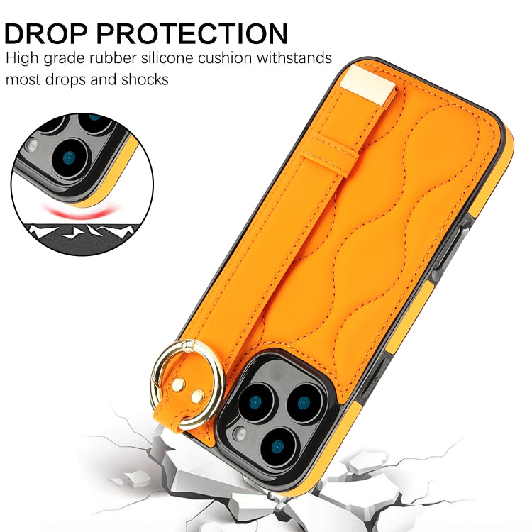 For iPhone 16 Pro Max Non-slip Full Coverage Ring PU Phone Case with Wristband(Orange) - iPhone 16 Pro Max Cases by buy2fix | Online Shopping UK | buy2fix