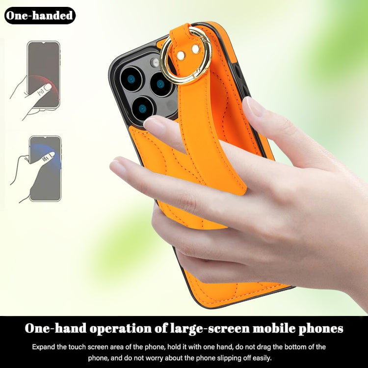 For iPhone 16 Pro Max Non-slip Full Coverage Ring PU Phone Case with Wristband(Orange) - iPhone 16 Pro Max Cases by buy2fix | Online Shopping UK | buy2fix